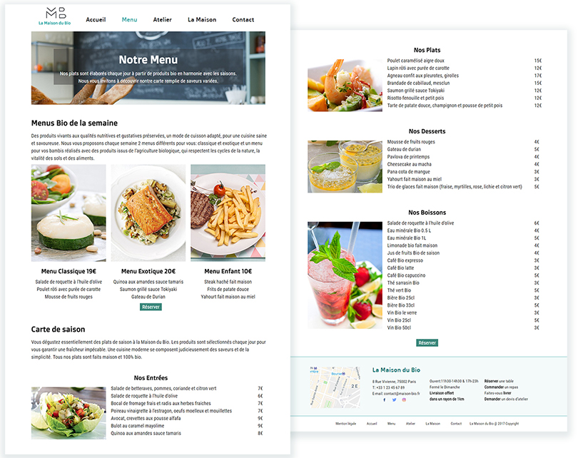 Maison du bio menu